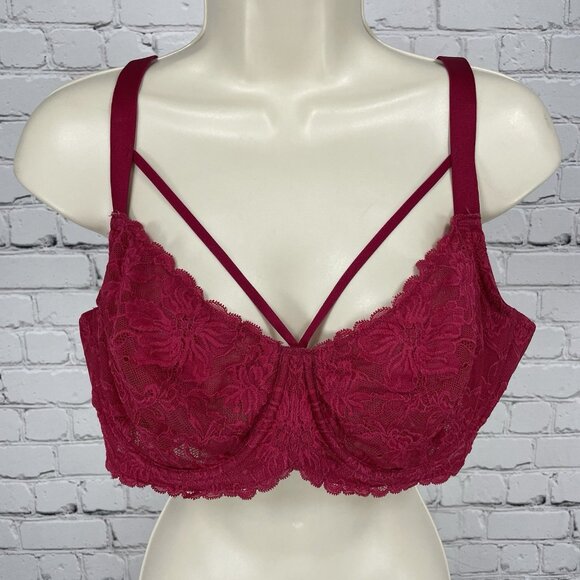 HSIA Pink Lace Mesh Sheer Strappy Balconette Underwire Adjustable Bra Size 38D - Picture 1 of 10